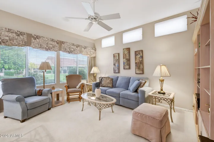 The Family Room has lots of windows for natural lighting and views of the backyard.