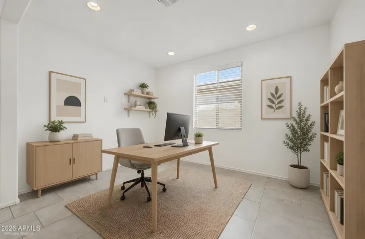 Flexible Front Living Space: Den Option or Bedroom Conversion. Digitally Staged.