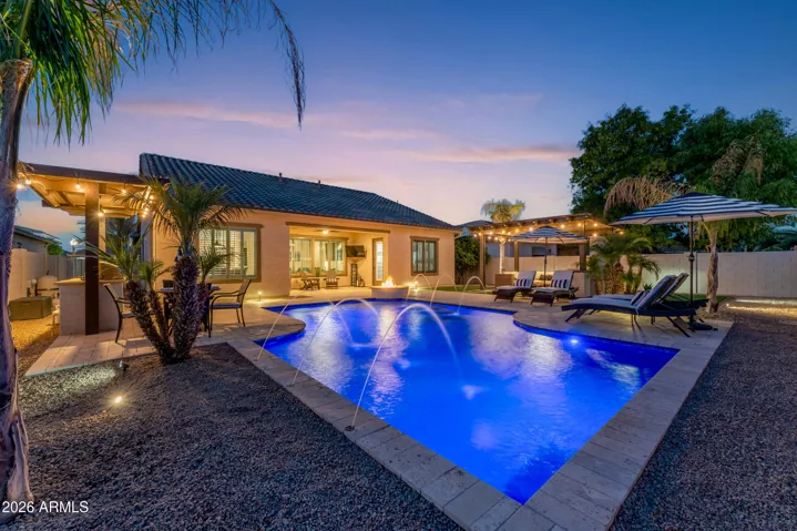 with elegant water feature