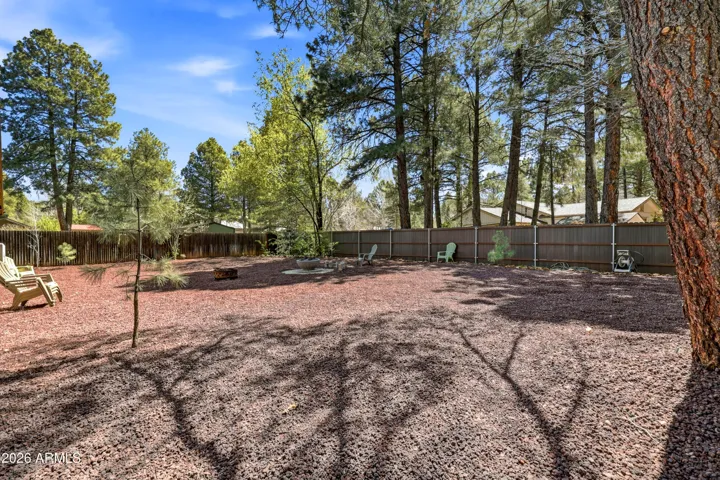 Large, private backyard with mature trees and plenty of space to enjoy the outdoors.
