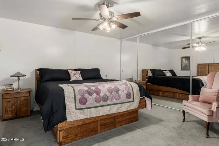 Primary Bedroom has mirrored doors to large closet