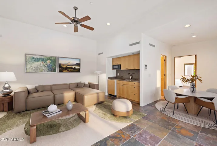GUEST HOUSE LIVING ROOM AND KITCHENETTE