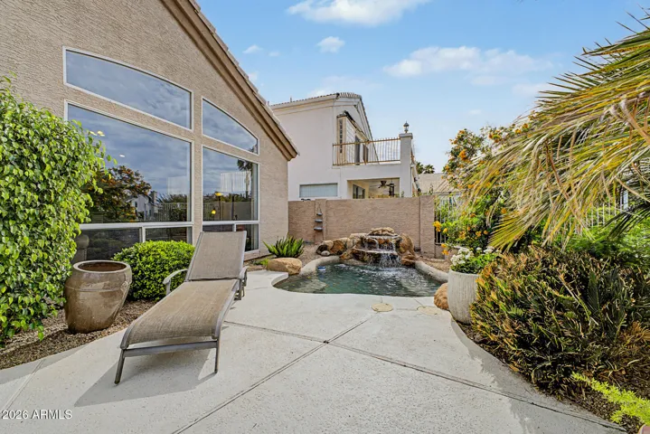 Inviting patio party space, dip in the cool spa.