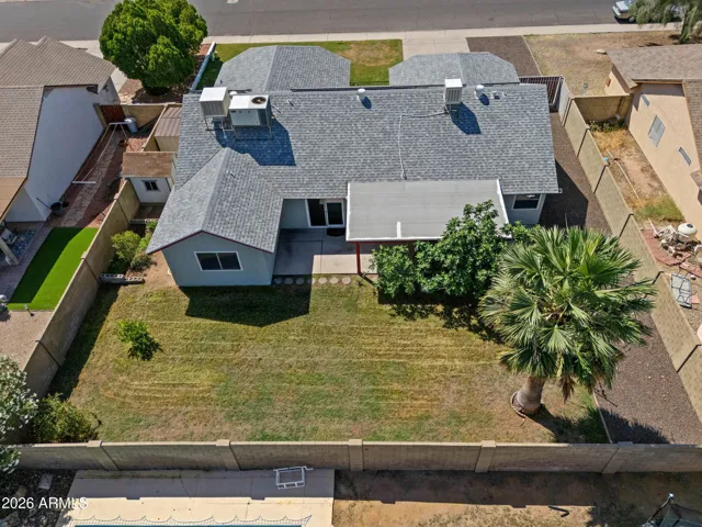 Aerial view showcasing lot size