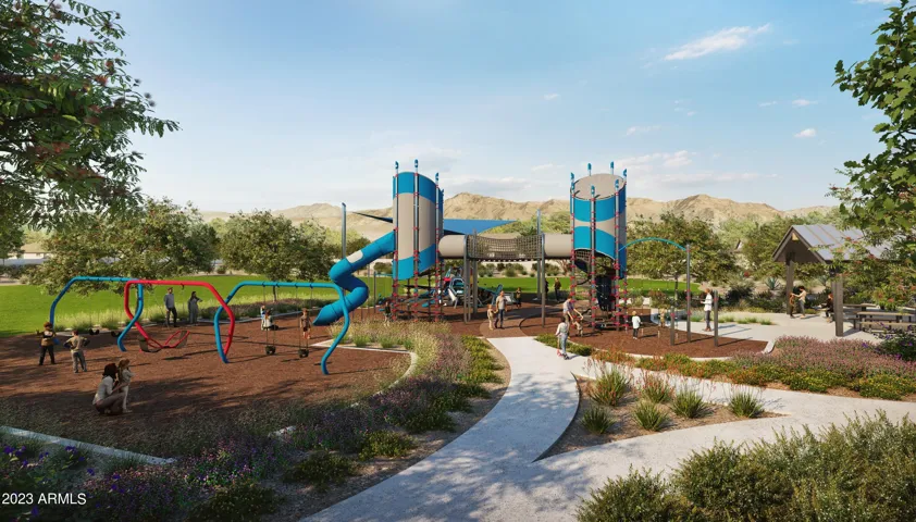 Rendering of community center area-clubhouse with fitness center, pool, splashpad & parks!