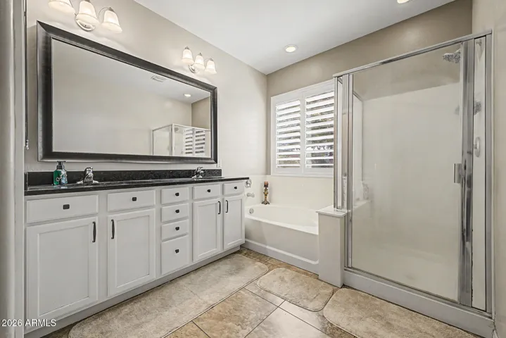 Double sink and space for more than one person to get ready at the same time