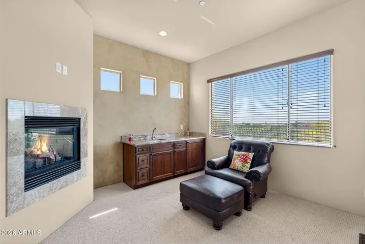Private sitting room with 2 way fireplace