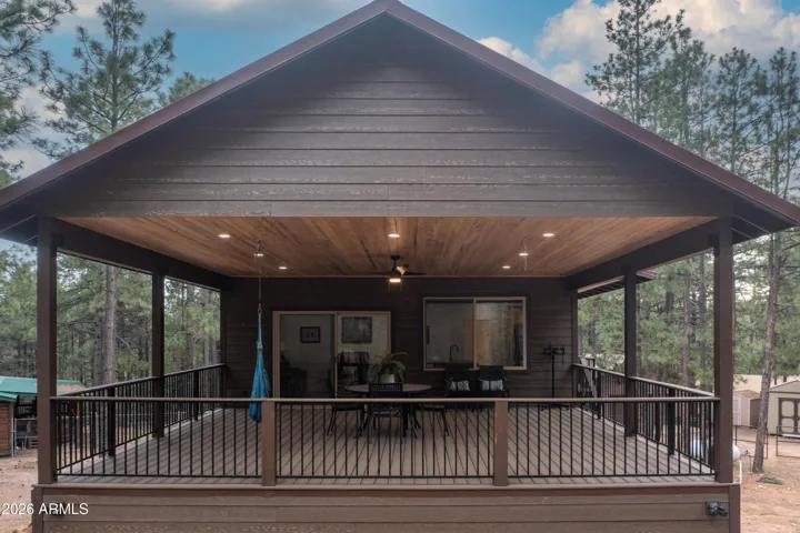 Large Elevated Covered Deck with tongue and groove ceiling.
