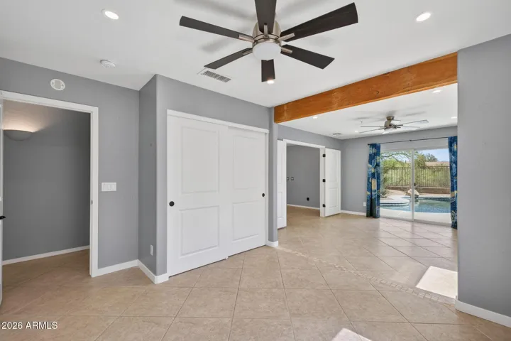The guest suite has it's own direct sliding door exit to the backyard.