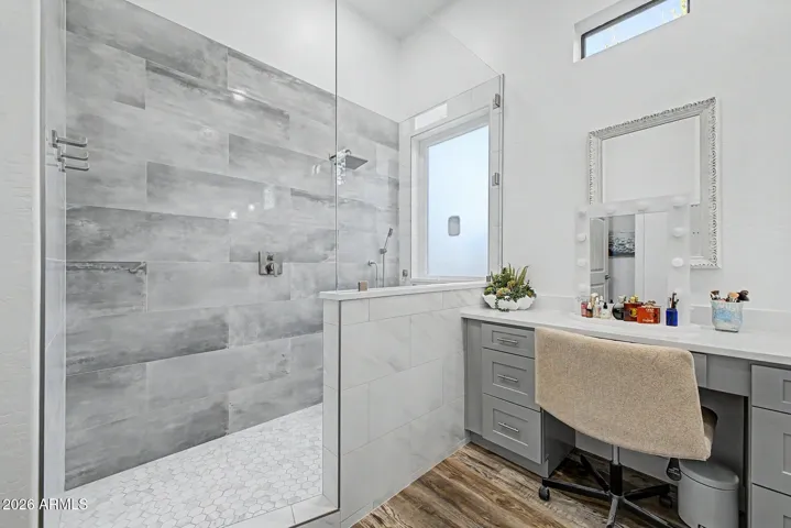 primary bath renovated to walk in shower 2021