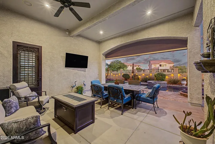 extended patio with motorized sun screen