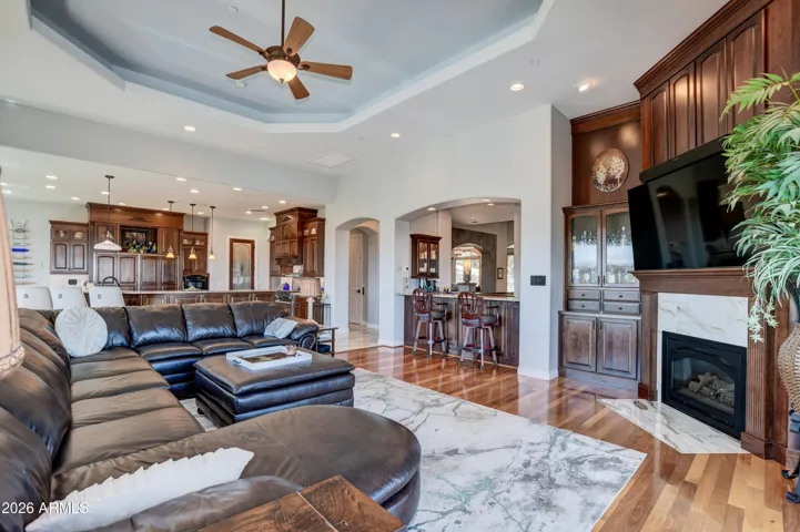Coffered Ceilings with ambiance lighting to set the perfect mood for relaxing or watching TV