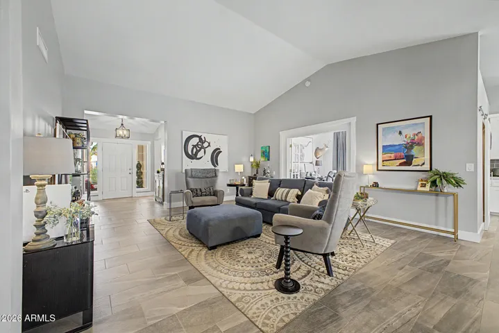 Spacious great room with a flexible layout ideal for everyday living and entertaining.