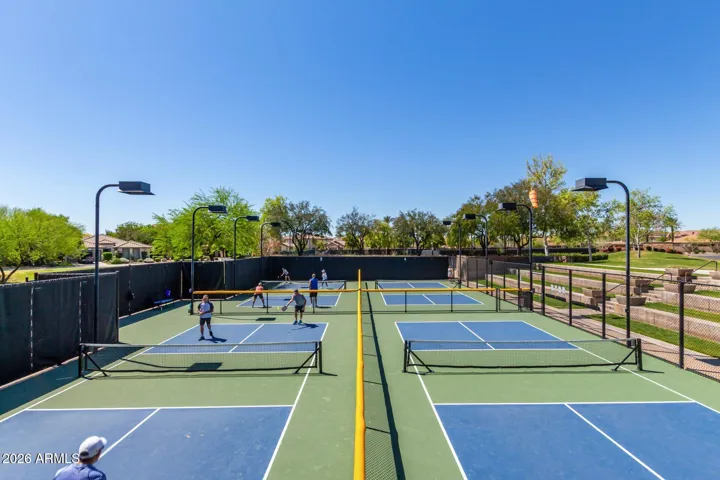 Professional grade, lighted tennis and pickleball courts.