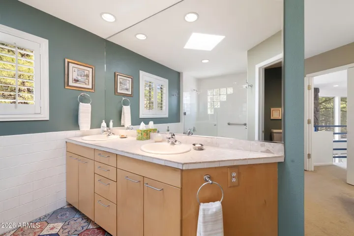 Primary double vanity in bathroom