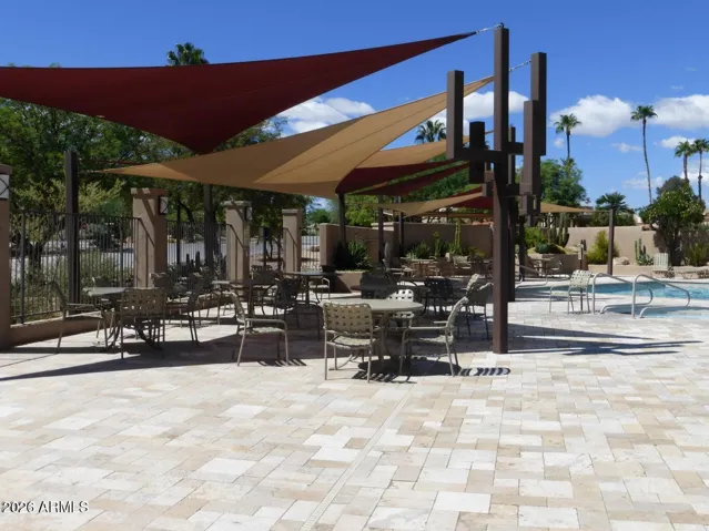 Shade covers at the remodeled comminity pool