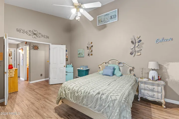 french double doors to the main bedroom.