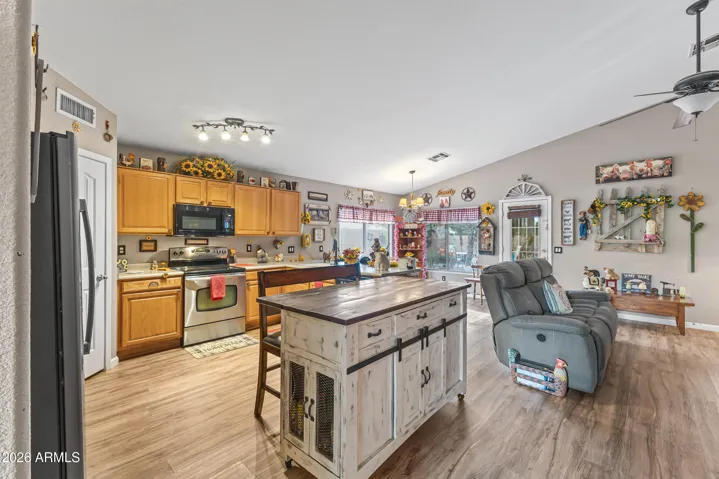 Oak cabinets with built in appliances and pantry