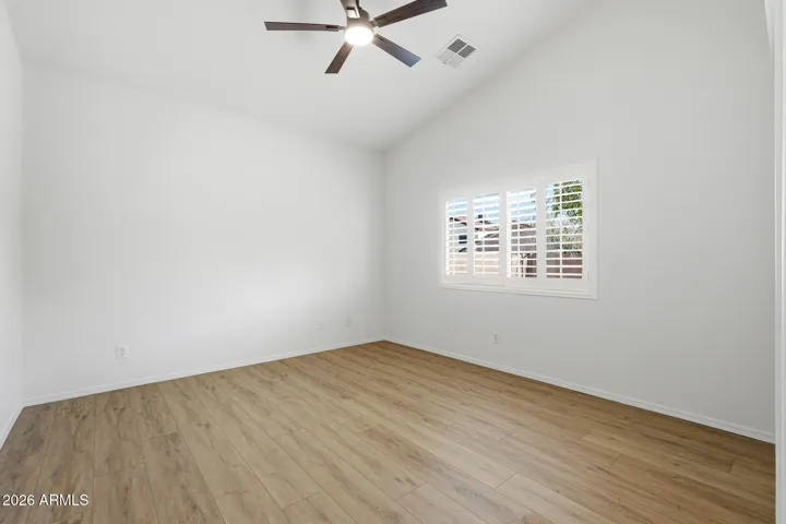Vaulted ceilings, vinyl plank flooring and new ceiling fan