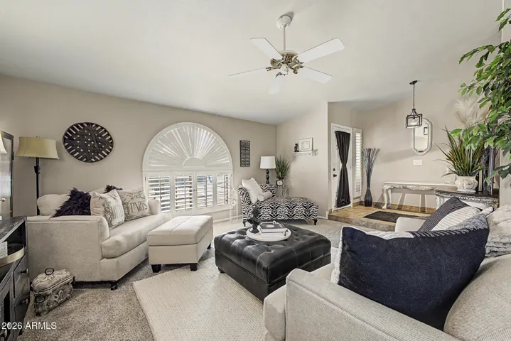 Living room with plantation shutters