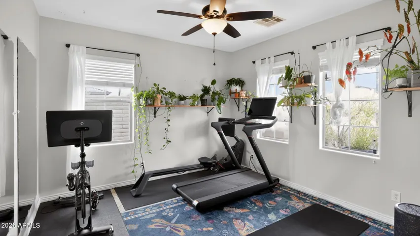 has double doors and currently used as a home gym