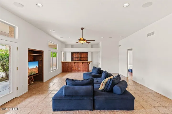 Family room and bar at the end