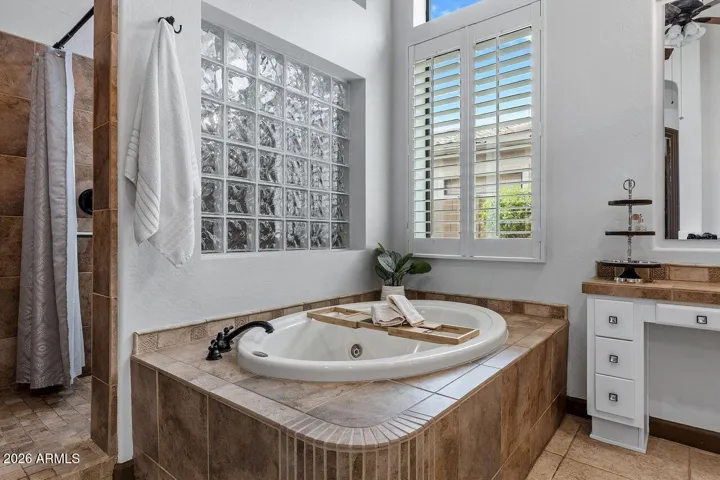 Relax in the oversized jetted bathtub at the end of your busy day!