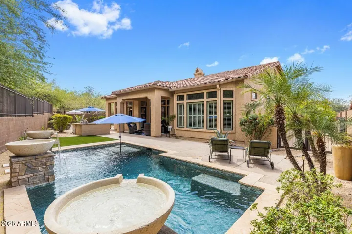 Stunning designer pool with water scuppers to relax to at the end of your busy day.