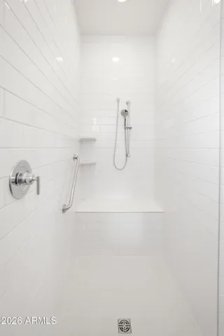 Tiled shower with bench