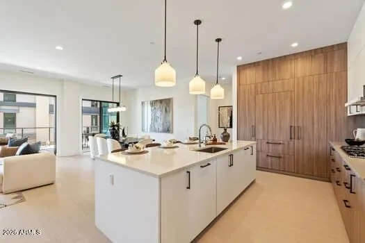 Large island opens seamlessly to the main living area.