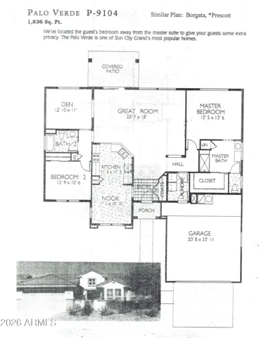 Builders floor plan shows 1836 square feet. Home has 1870 square feet.