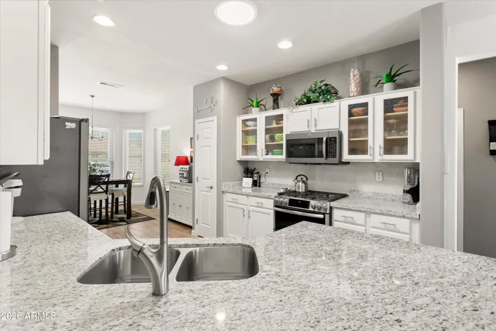 Glass front cabinets.