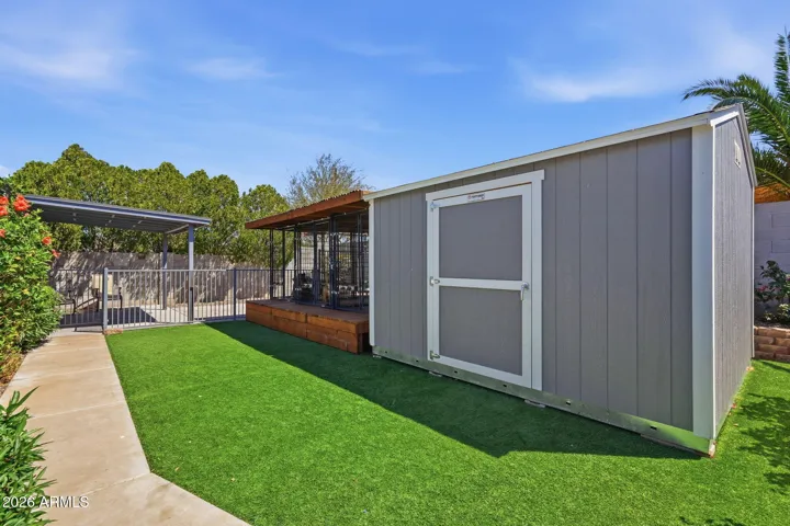 Large storage shed and turf