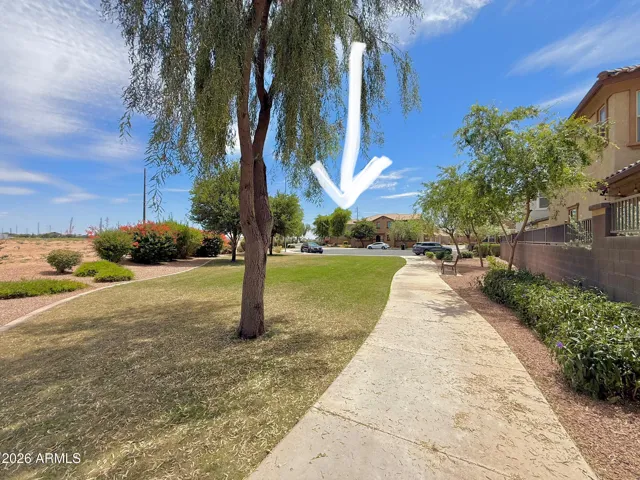 Large green space across the street from the home! Arrow shows the location of the home.