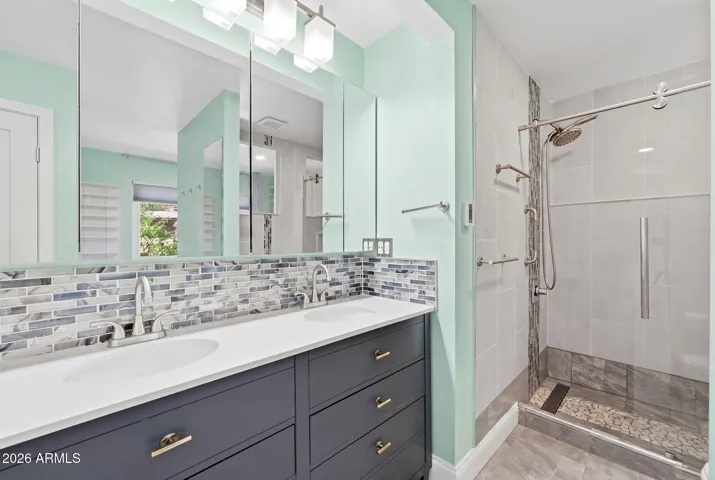 Dual Vanity, Walk In Shower.