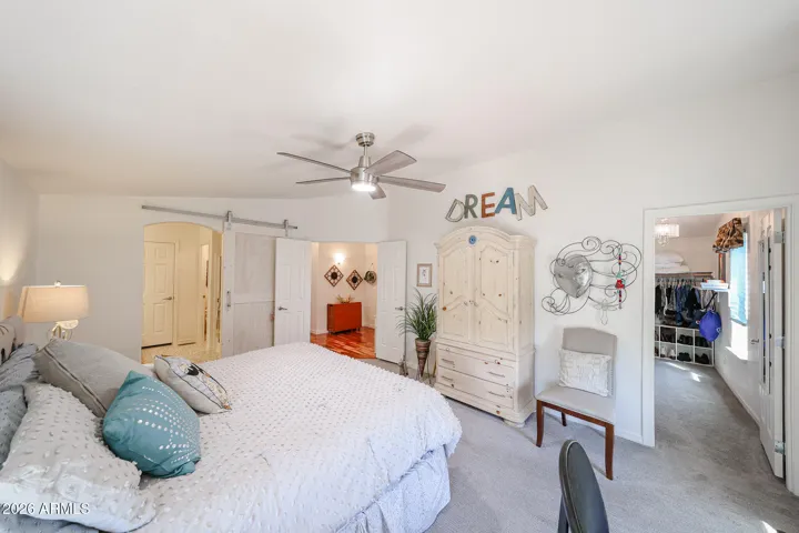 Fan and barn door in master