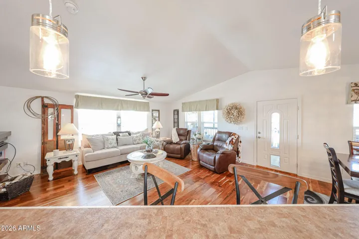 view from kitchen into living room