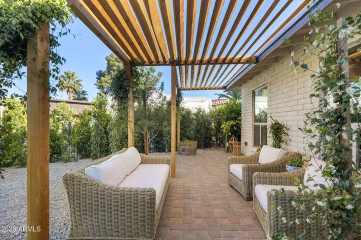 Front patio with grapevine (planted) covered terrace