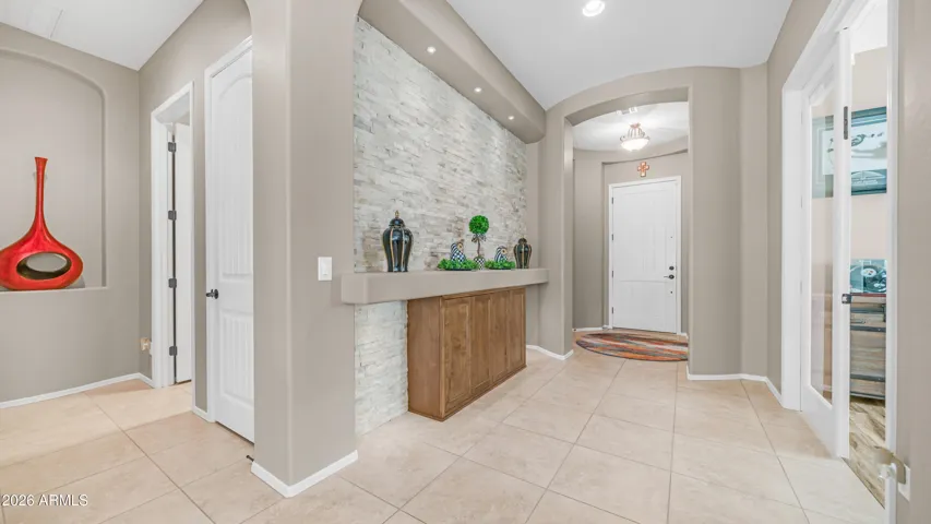Built in Entry Cabinet and Stone Wall