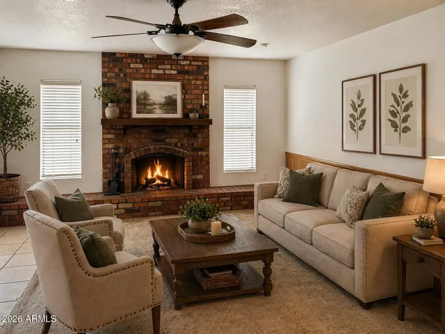 Virtually staged family room