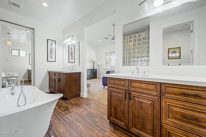 Primary bathroom with dual vanities
