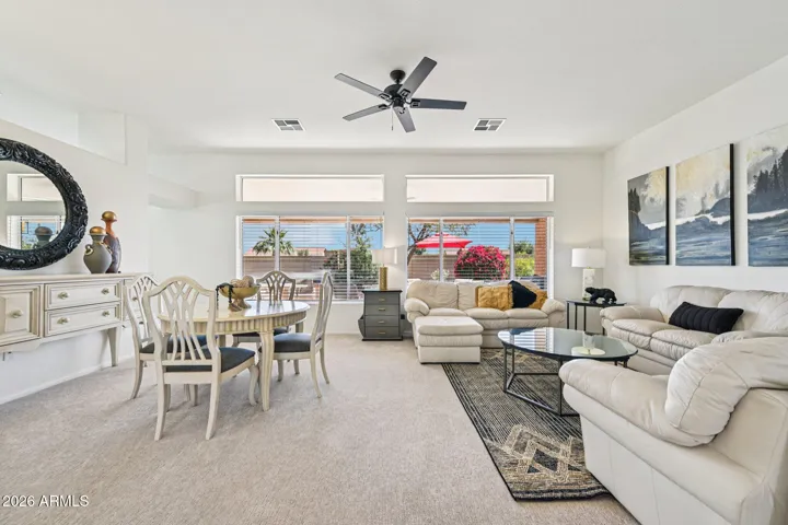 The dining area and family room