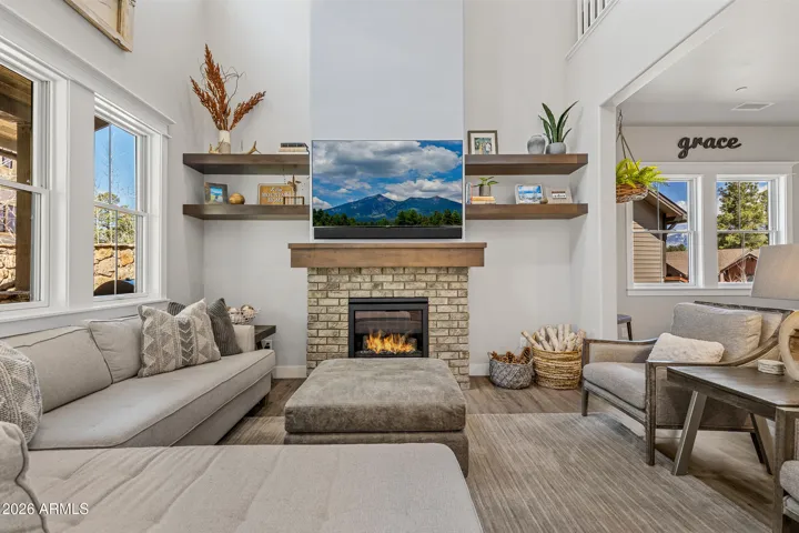 Amazing custom shelving with fireplace.