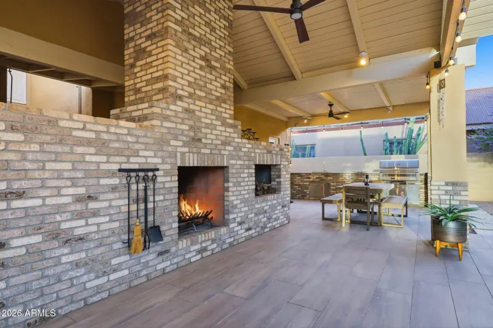 with Built-In Brick Fireplace