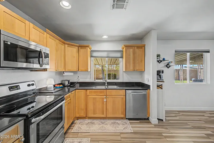 Kitchen overlooking south facing backyard