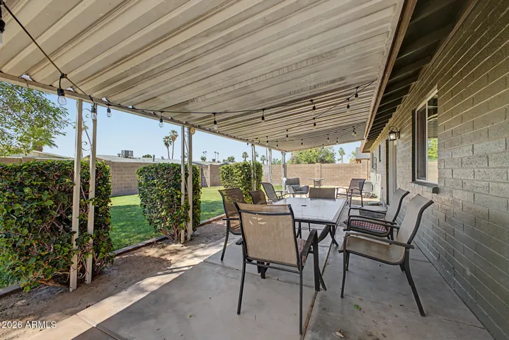 Covered, oversized patio for lounging