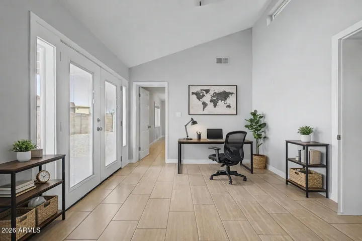 Virtually staged as an office instead of a bedroom.