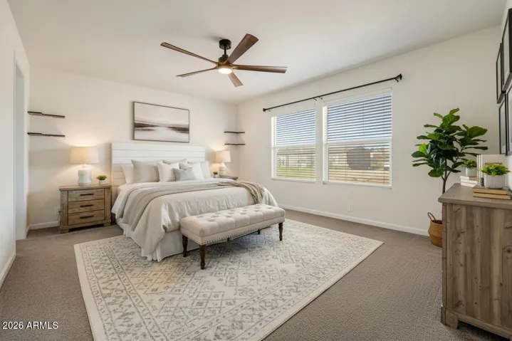 Virtually staged primary bedroom
