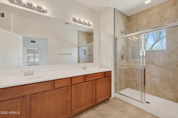 Dual Sinks and Walk-In Shower!