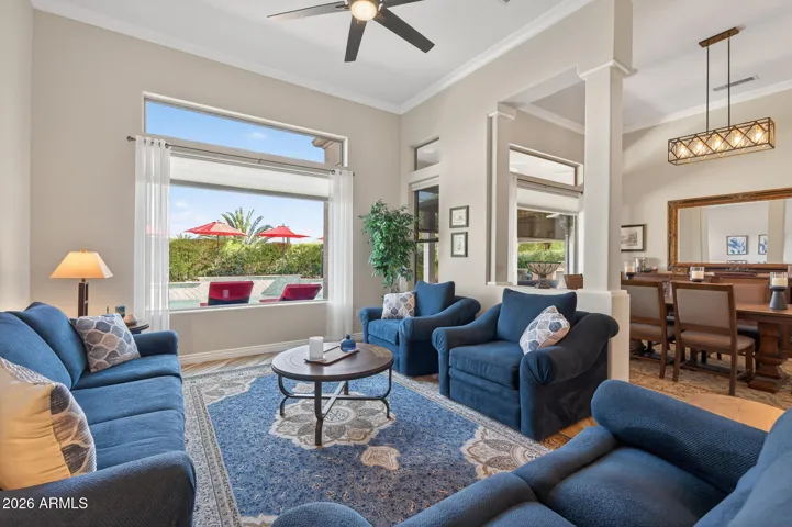 Or entertain inside in the open living room/dining room areas.